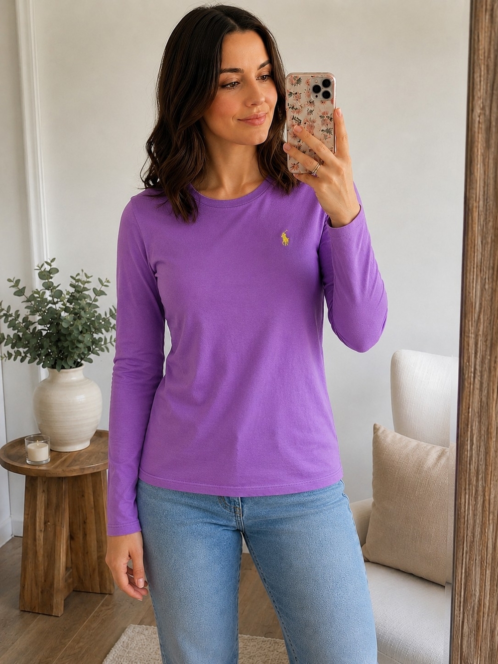Ralph Lauren Sport Purple Long Sleeve Top | 100% Cotton | Size M